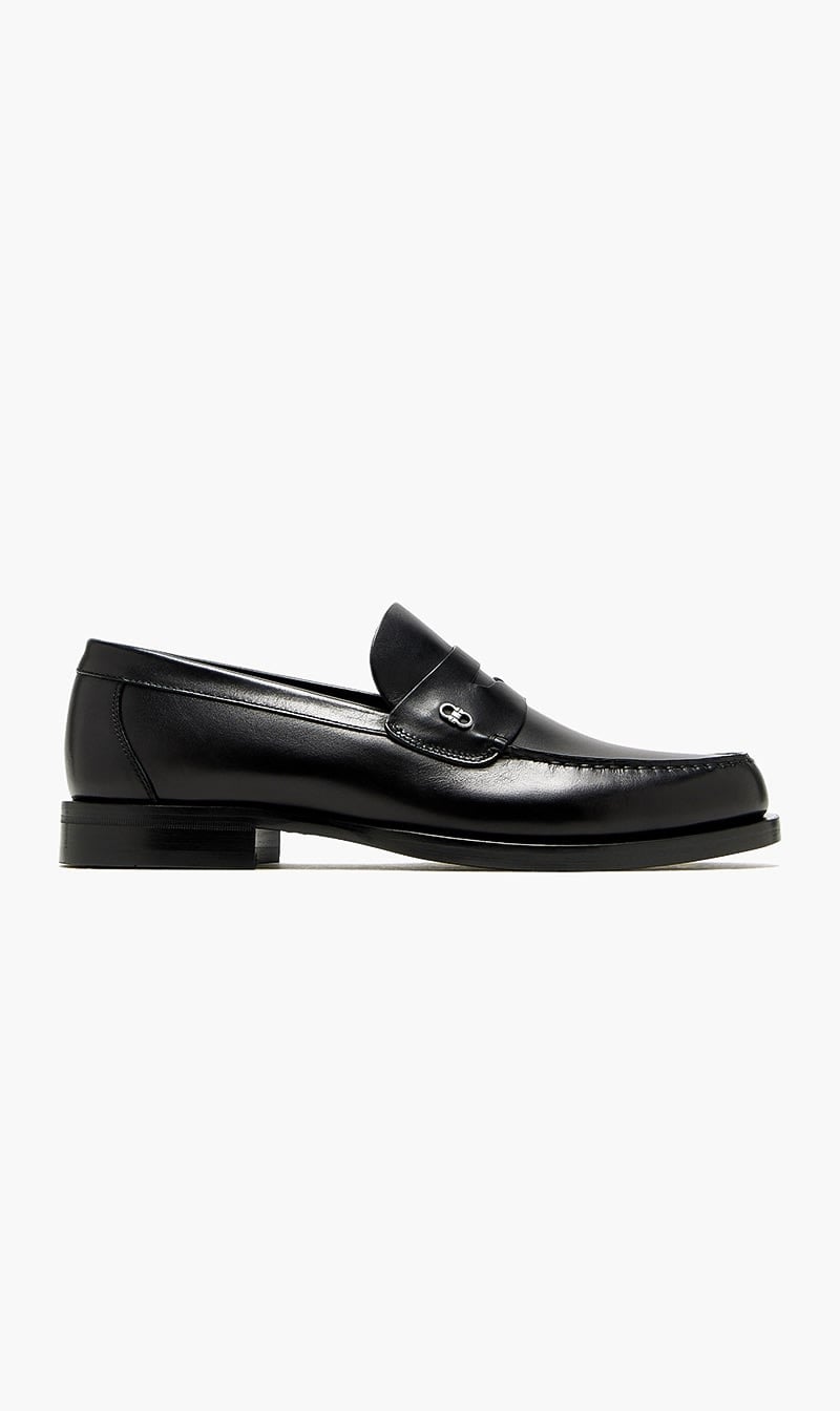 Ferragamo Black Gancini Penny Loafers for Men