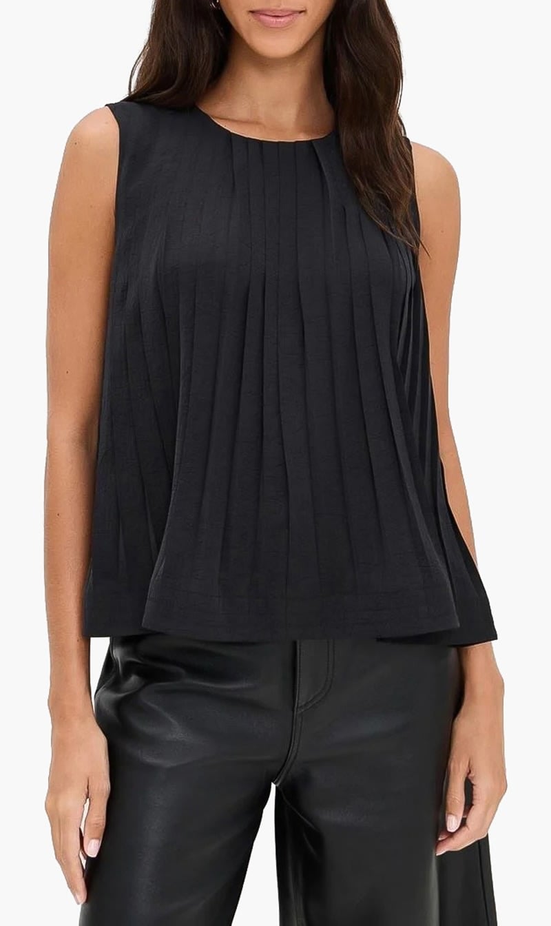 Vince Black Pleated A Line Crew Neck Top for Women