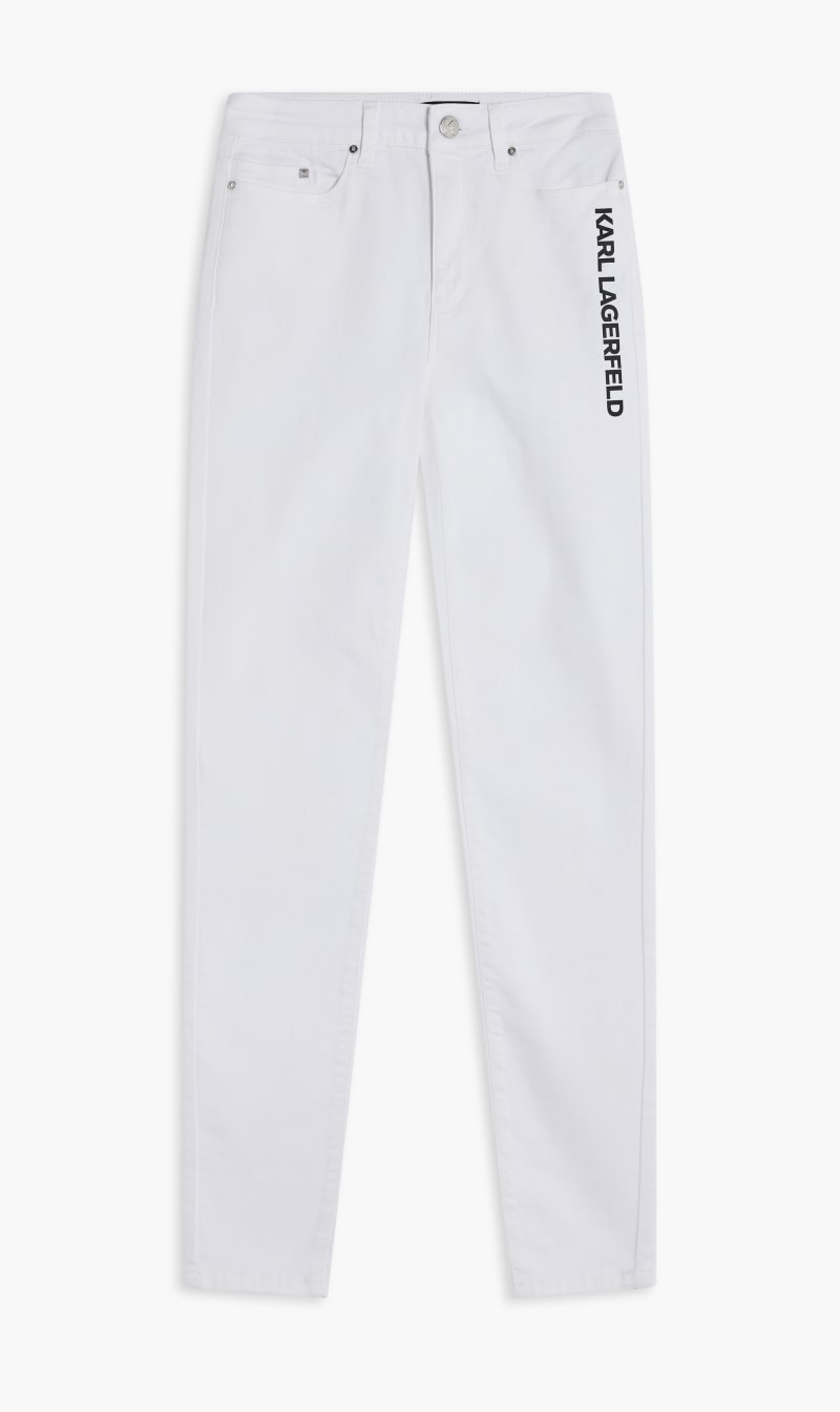

Karl Lagerfeld White White Skinny Denim Logo Pants for Women | The Deal Outlet