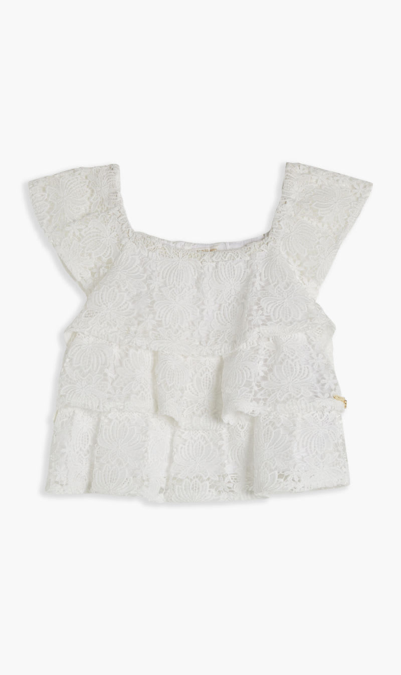 

Guess lace ss top wflounce | the deal outlet, White