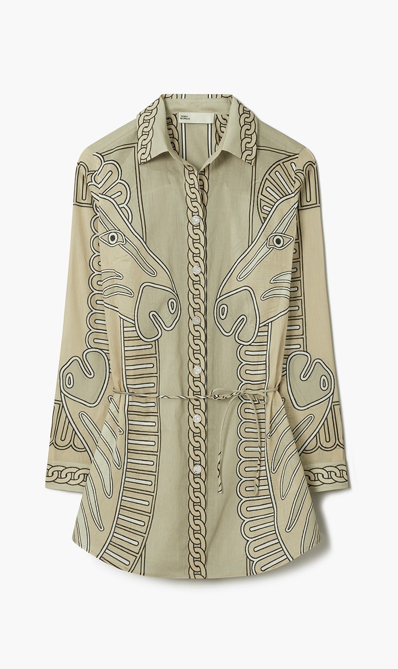 

Tory Burch Green Print Bridgette Cotton Tunic for Women | The Deal Outlet