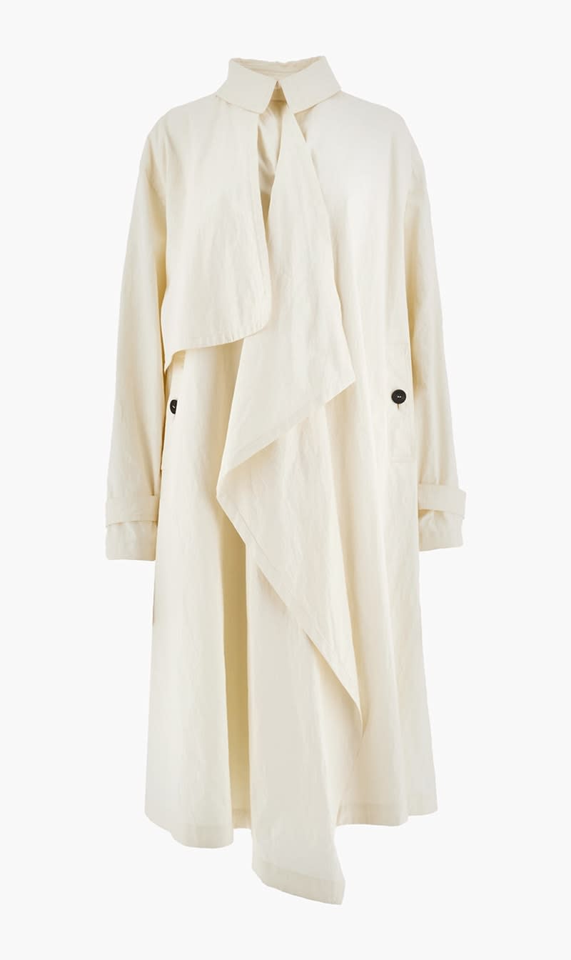 

Salvatore Ferragamo White Wr Coated Linen Trench for Women | The Deal Outlet