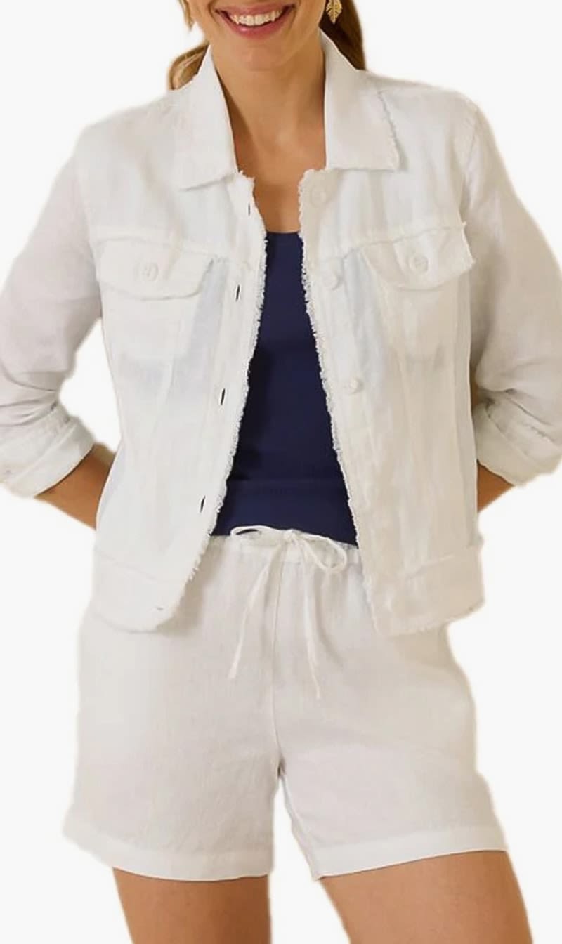 Tommy Bahama White Two Palms Linen Raw-edge Jacket for Women