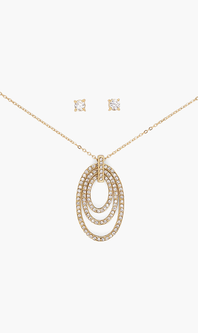 

Time Design Triple Oval Pendant And Earrings Set