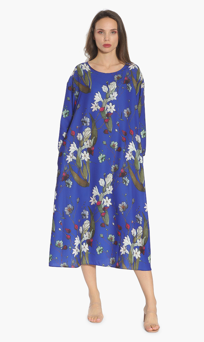 

Marina Rinaldi Blue Danubio Floral Dress for Women | The Deal Outlet