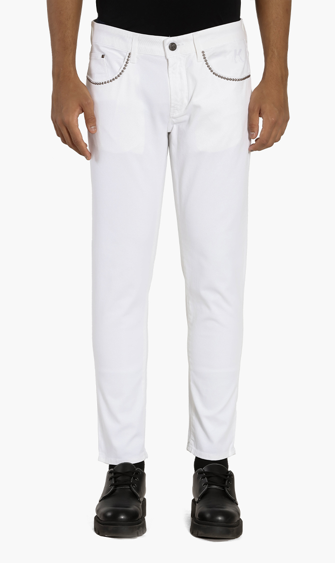 

Studs Pocket Jeans, White