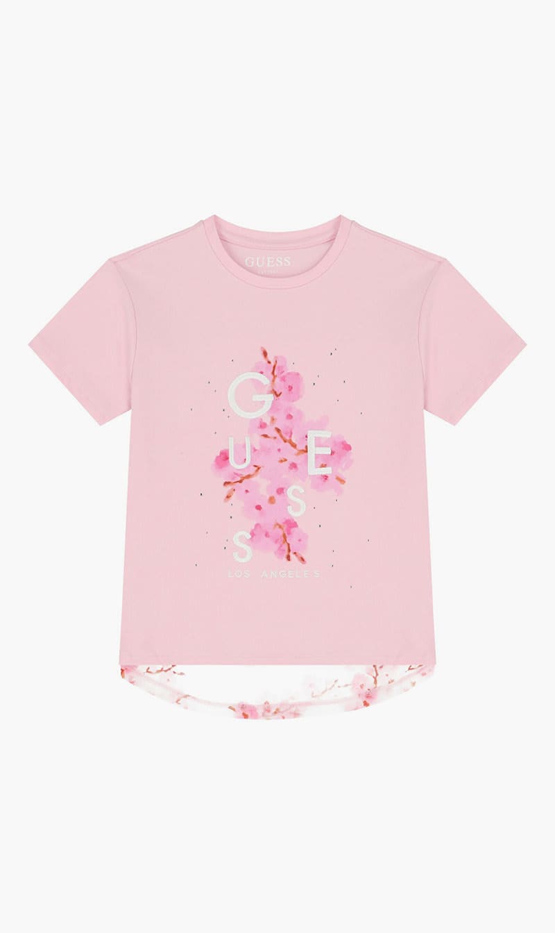 

Guess Pink High Low Ss T-shirt Wchiffon for Girls | The Deal Outlet