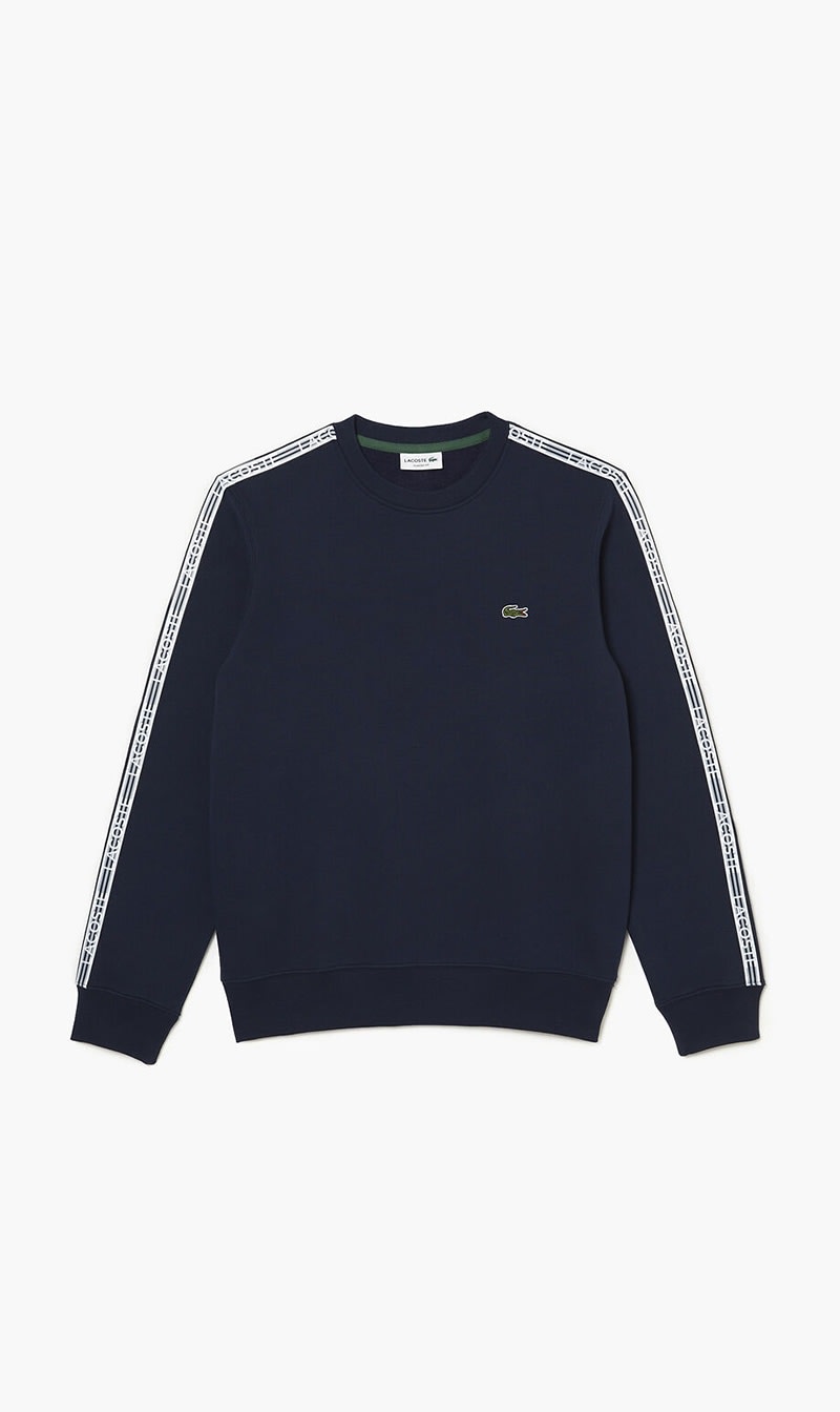 

Lacoste Blue Classic Fit Logo Stripe Flannel Jogger Sweatshirt for Men | The Deal Outlet