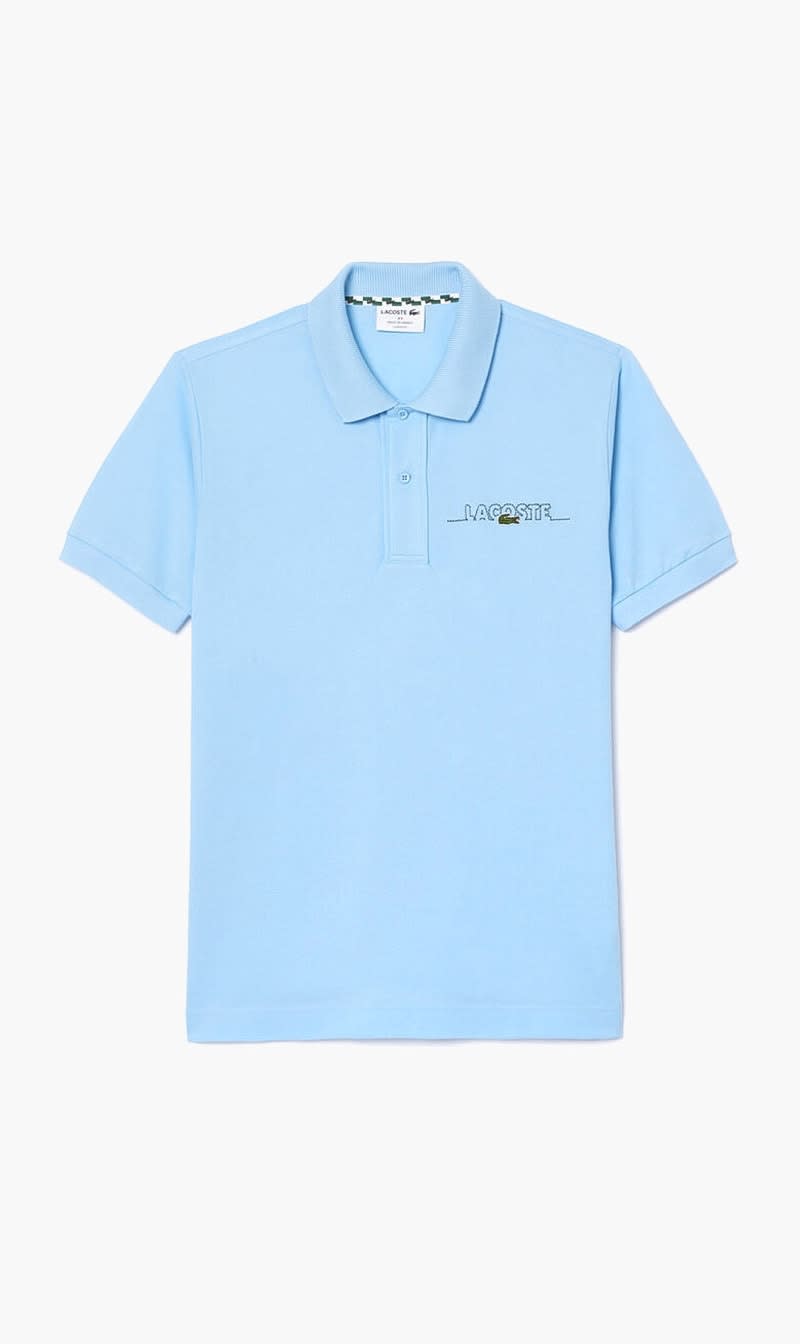 Blue Lacoste White Original Wording French Made Polo Shirt for Men