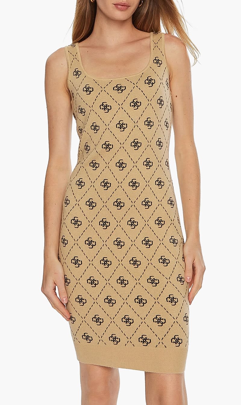 Guess Beige 4g Logo Wool Blend Mini Dress for Women