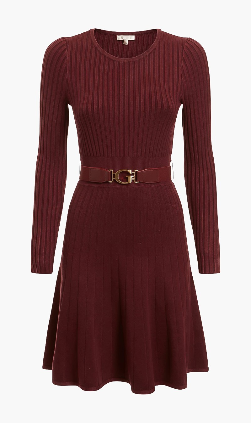 

Pleated Knit Dress, Red