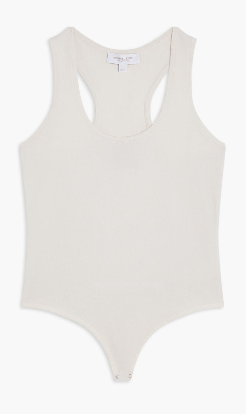 

Michael Kors White Cash Scoopneck Bodysuit for Women | The Deal Outlet