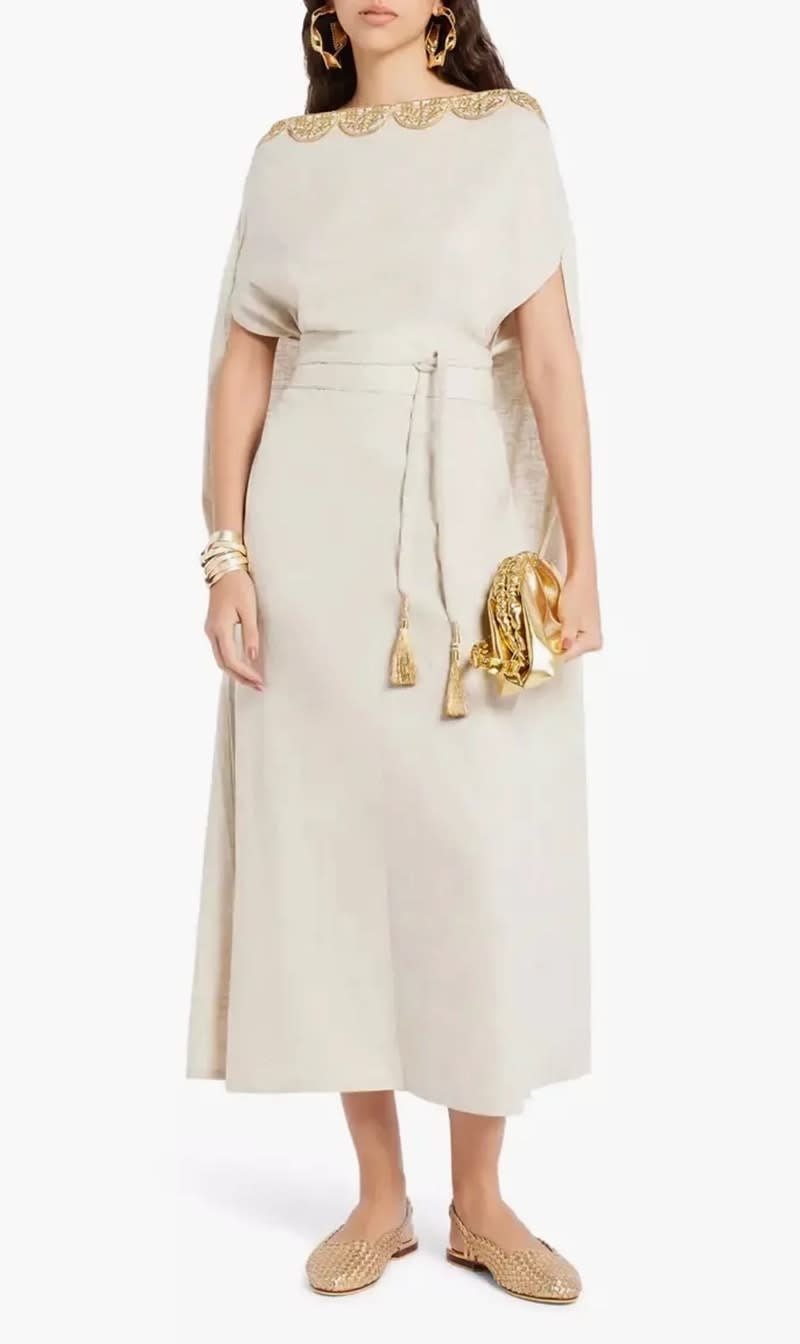 

Serena Beige Divine Off Shoulder Dress Linen- Beige for Women | The Deal Outlet