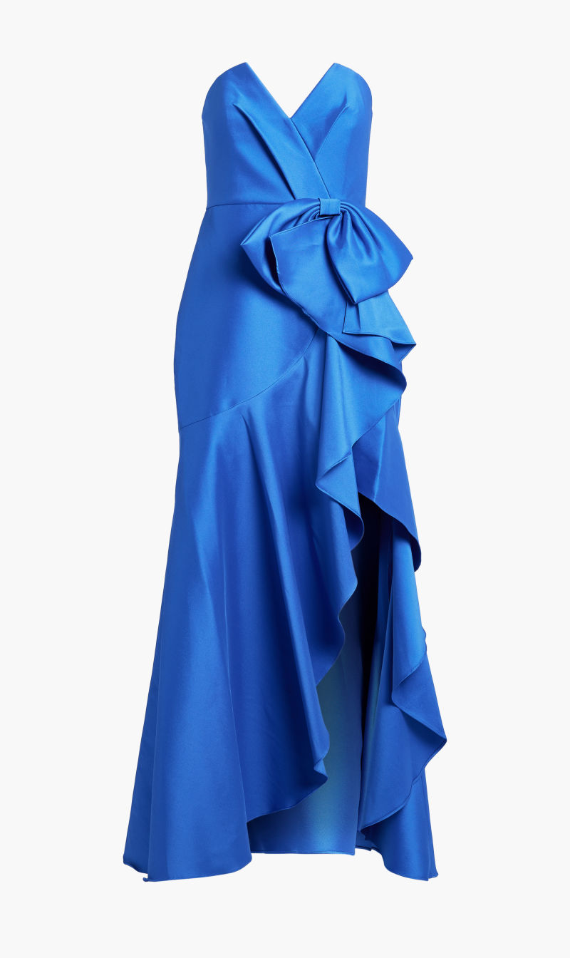 

Badgley Mischka Blue Strapless Ruffle Gown for Women | The Deal Outlet