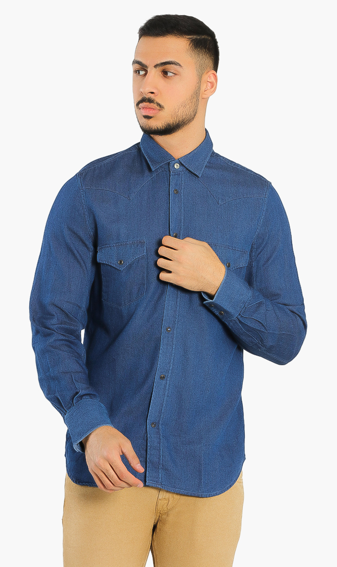 

Chest Pocket Long Sleeves Shirt, Blue