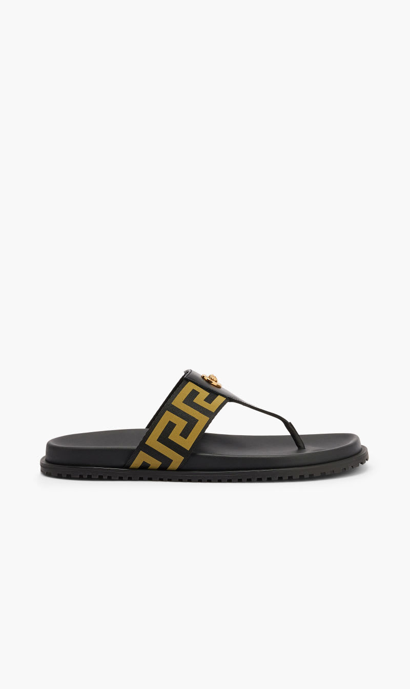 

Versace Black Sandals Tbar Greca Strap for Men | The Deal Outlet