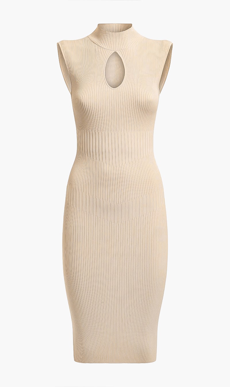 

Marion Ribbed Sweater Dress, Beige