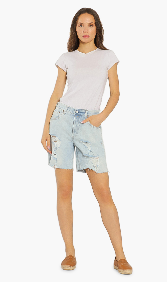 

Ripped Denim Shorts, Blue