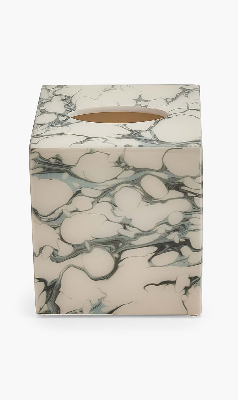 

Cream Carrara Lacquer Tissue Box Holder, White