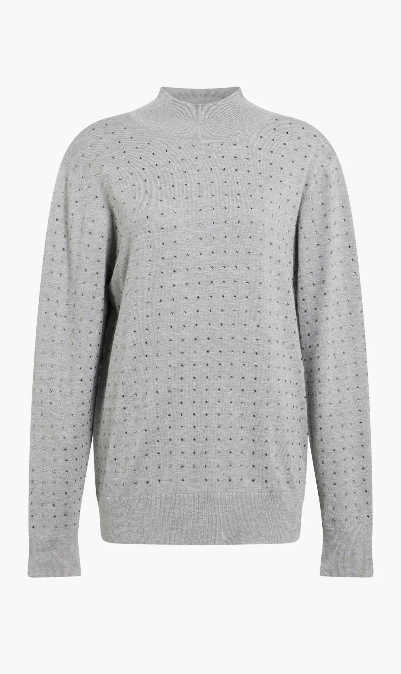 

Karl Lagerfeld Grey Rhinestone Open Back Sweater for Women | The Deal Outlet