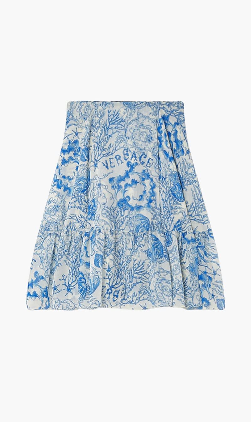 

Versace Blue Skirt Underwater Barocco Bicolour Allover On Techno Creponne for Women | The Deal Outlet