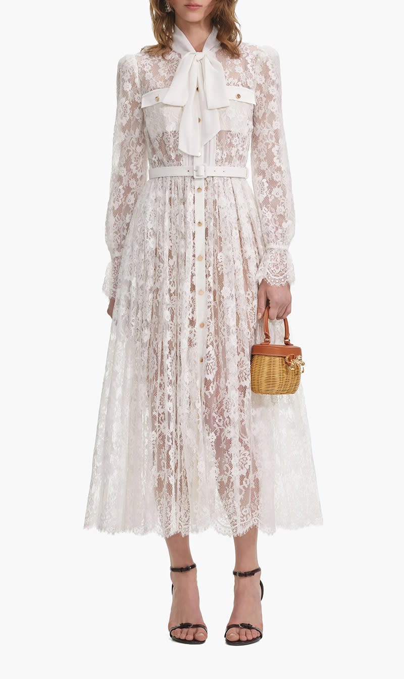 

Self-portrait White Lace Tie Neck Midi Dress for Women | The Deal Outlet