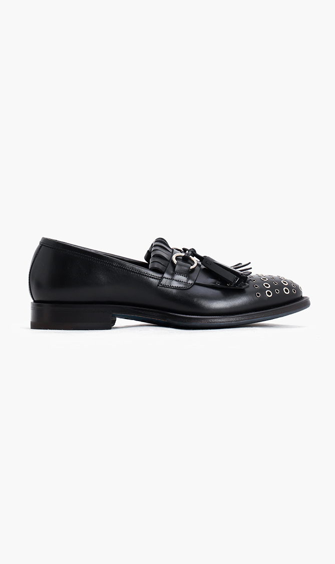 

Metal Eyelet Leather Loafers