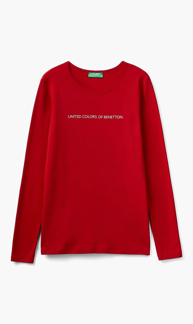 Red United Colors Of Benetton White Logo Long Sleeves T-shirt for Women