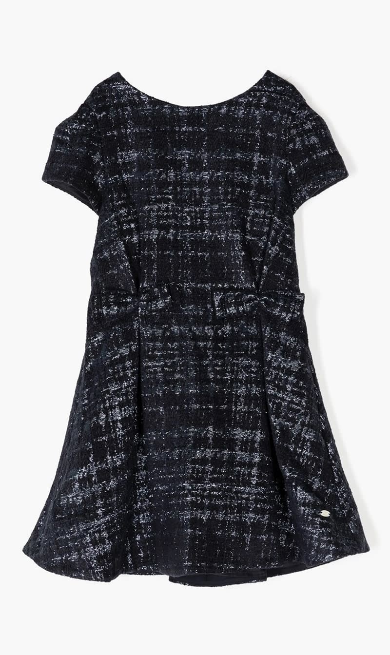 

Tartine Et Chocolat Blue Tweed Metallic Detailing Dress for Girls | The Deal Outlet