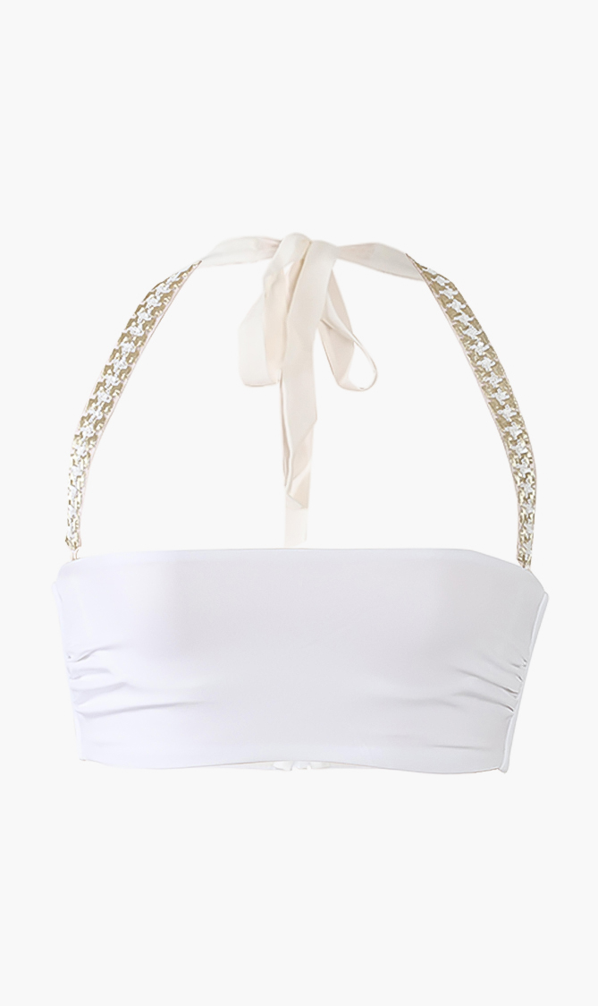 

Sequined Halter Bikini Top, White