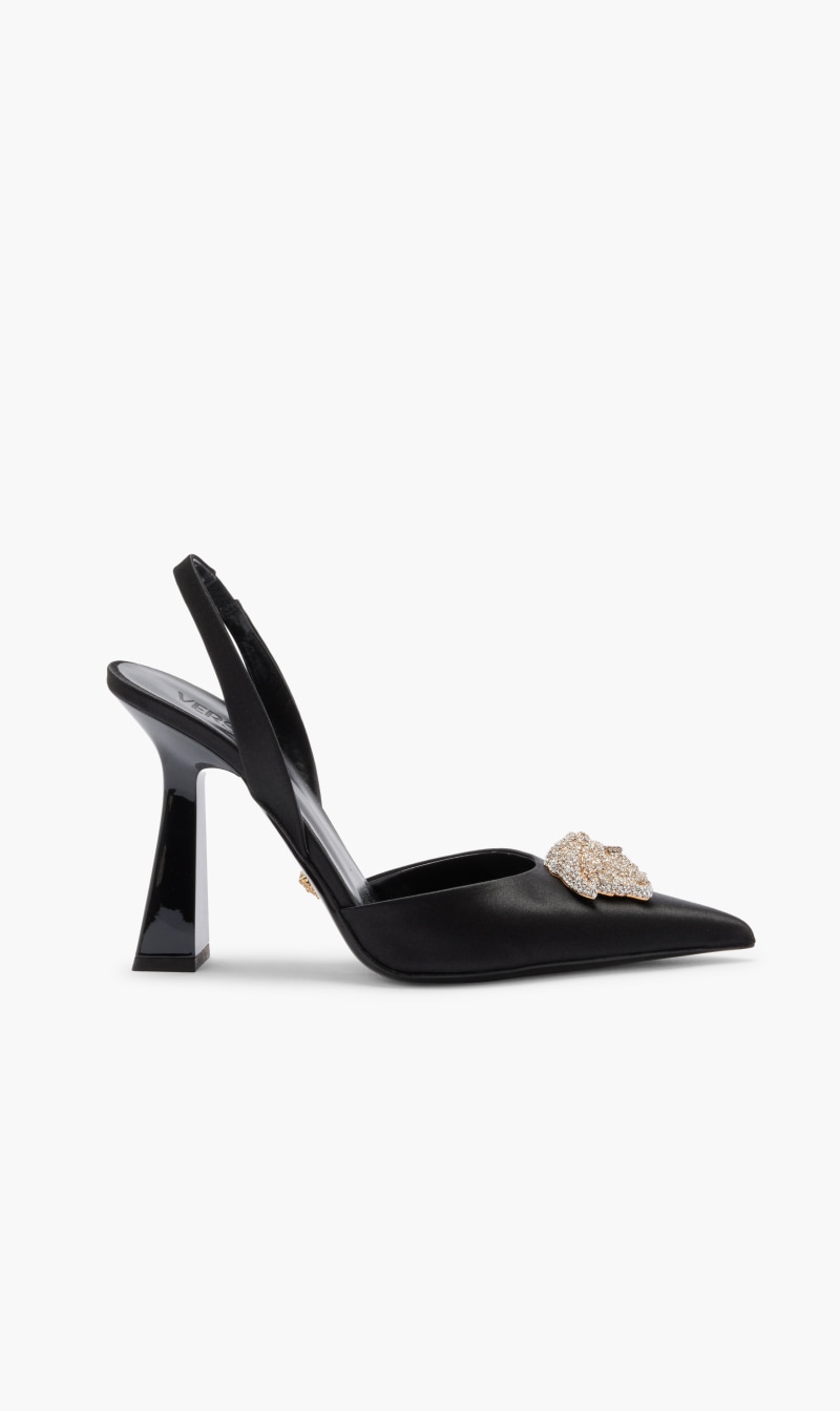 

Versace Black La Medusa Satin Sling-back Pumps for Women | The Deal Outlet