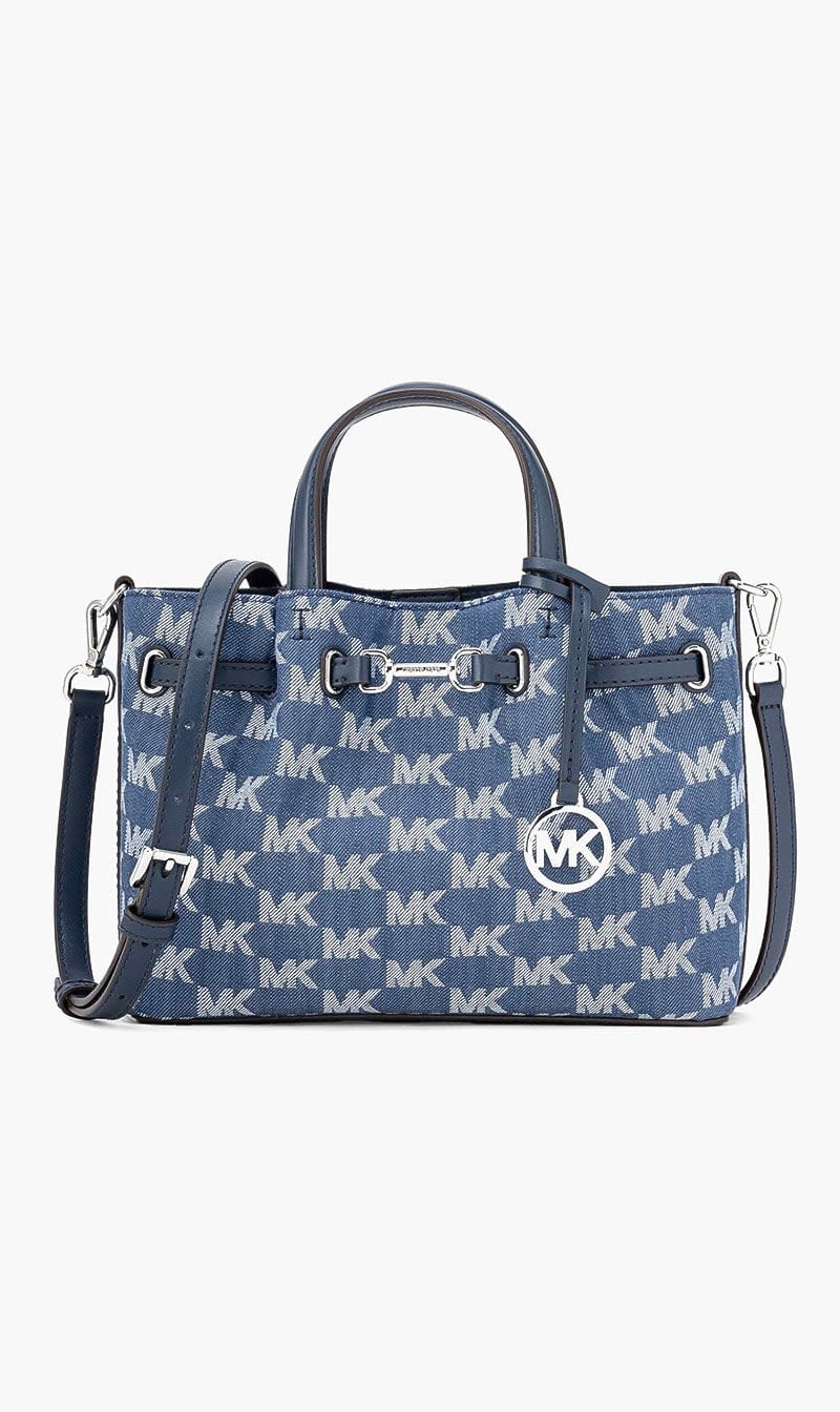 Blue Denim Center Zip Satchel for Women
