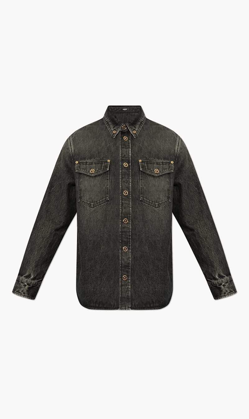 

Versace Black Shirt Denim Stone Wash Black Denim Fabric for Men | The Deal Outlet