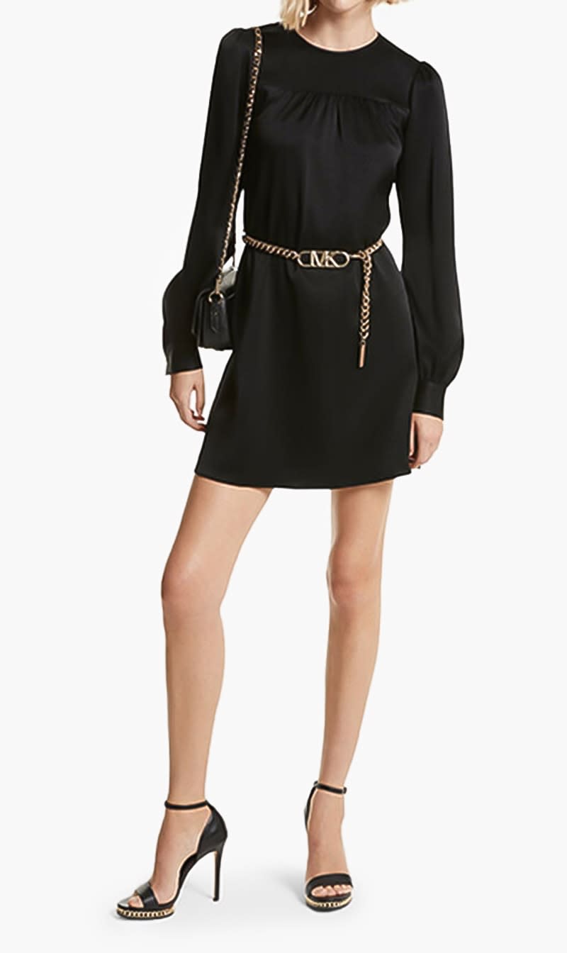 

Michael Kors Brown Satin Belted Mini Dress for Women | The Deal Outlet