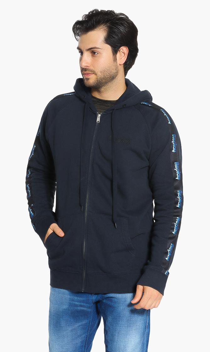 Logo Tape Zipped Hoody, Blue