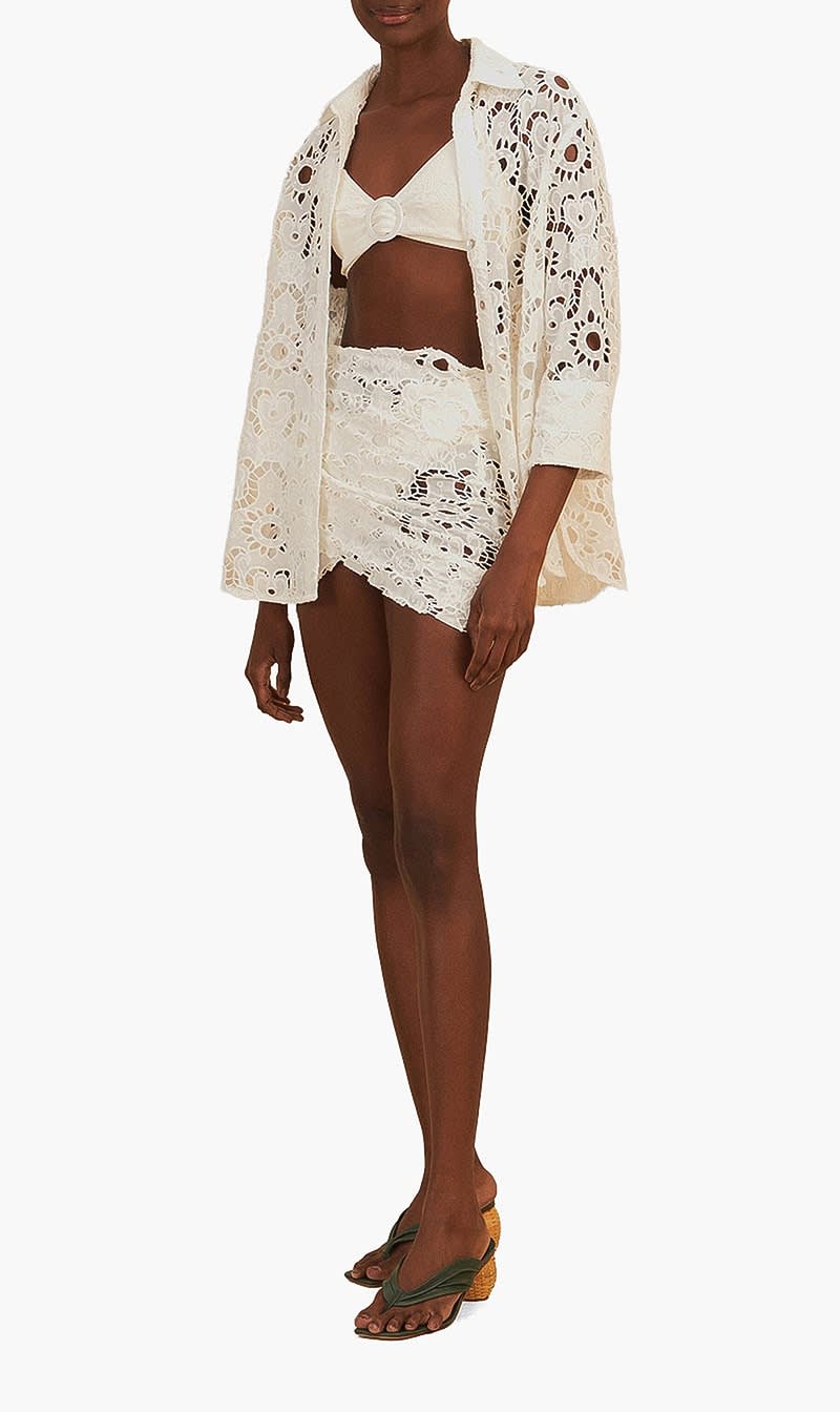 Farm Rio White Sun Eyelet Wrap Mini Skirt for Women