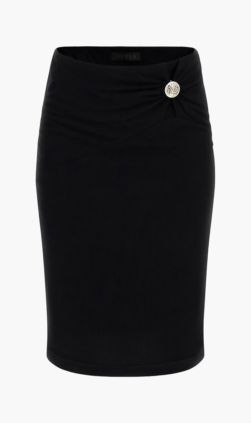 Black Guess Beige Zama Button Skirt for Women