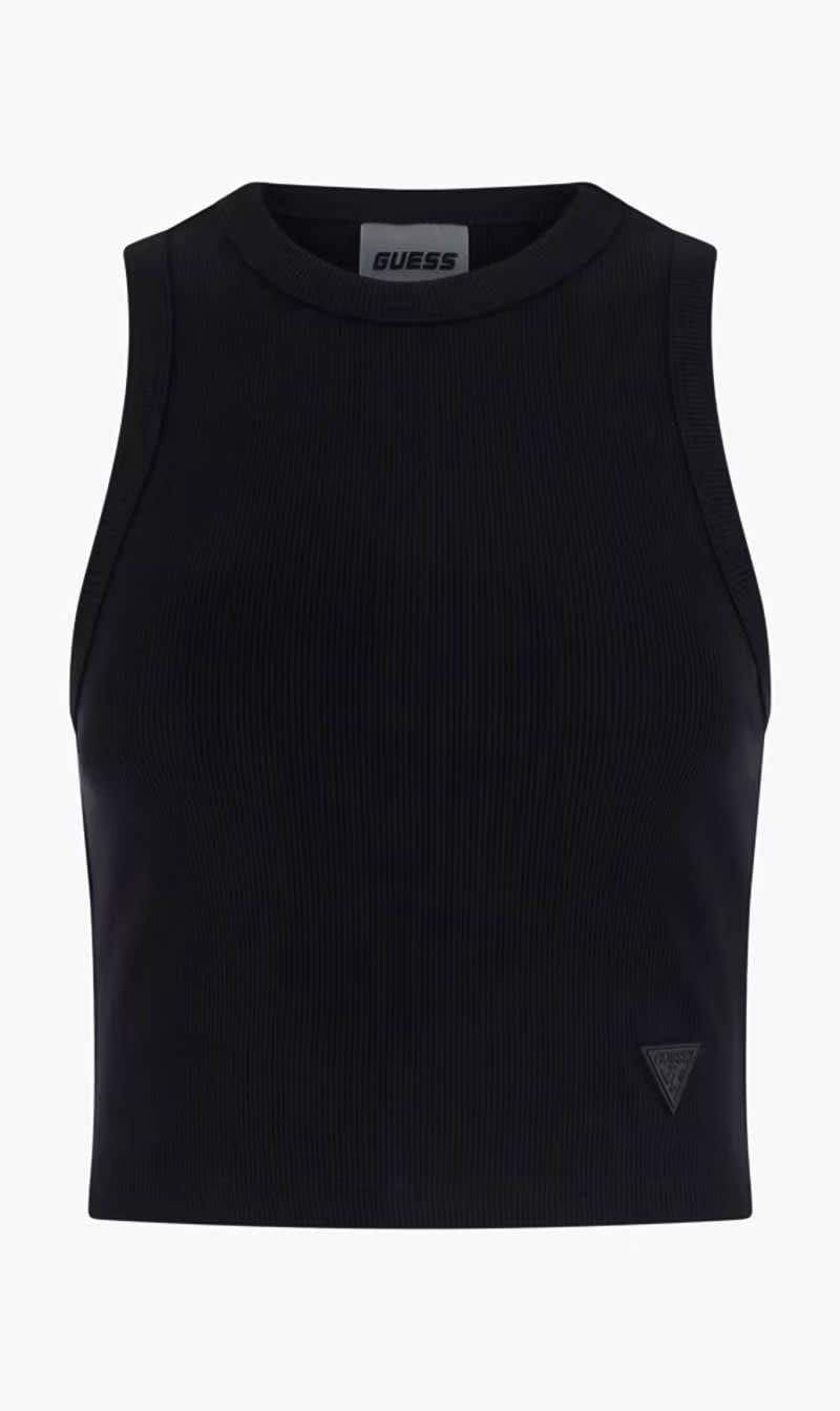 Guess Black Rib Knit Crop Tank Top for Women