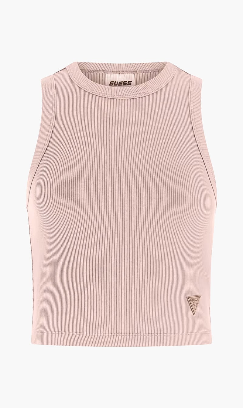 Pink Guess Black Rib Knit Crop Tank Top for Women