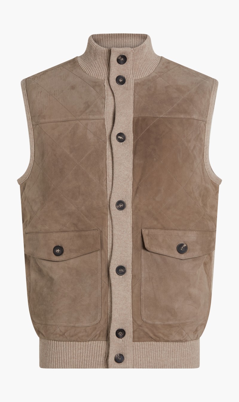 

Hackett London Beige Myf Suede Front Gilet for Men | The Deal Outlet
