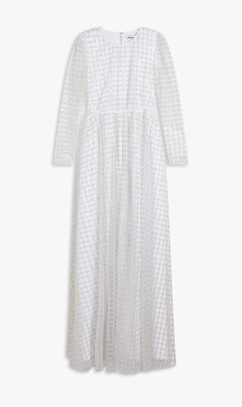 

Self-portrait White White Grid Sequin Maxi Dress for Women | The Deal Outlet