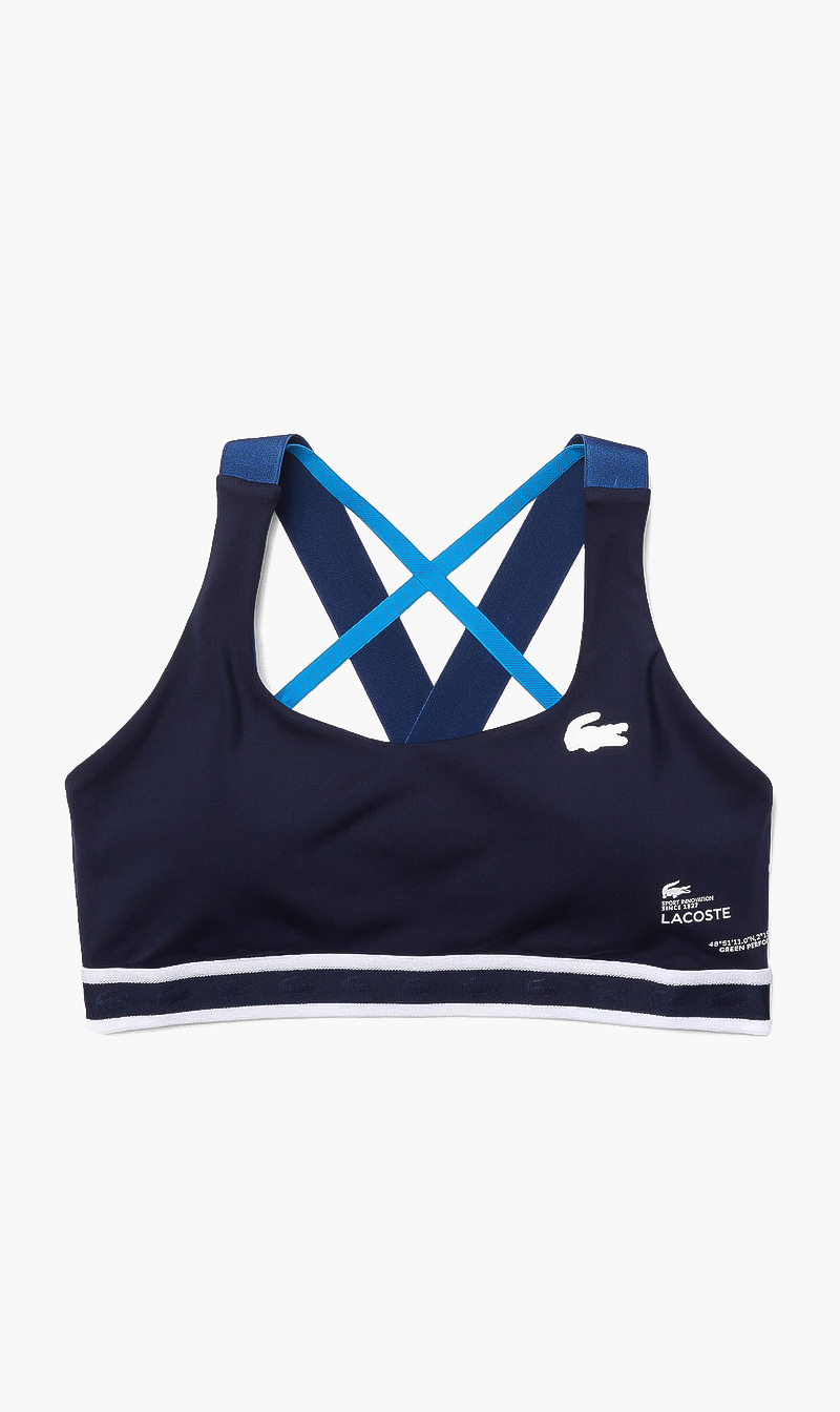 

Lacoste Blue Sport Criss Crossing Straps Sports Bra for Women | The Deal Outlet