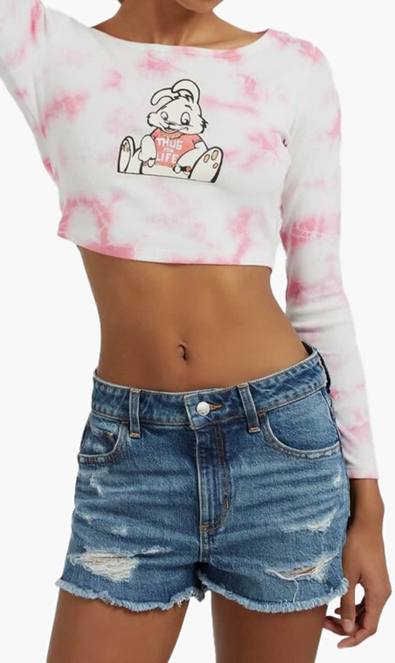

Guess Pink Ls Bunny Rib Top for Women | The Deal Outlet