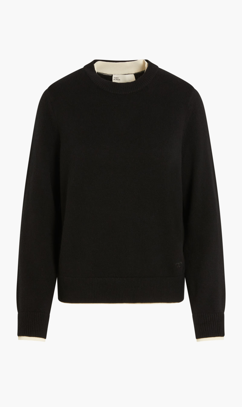

Tory Burch Black Double Layer Cashmere Crewneck for Women | The Deal Outlet