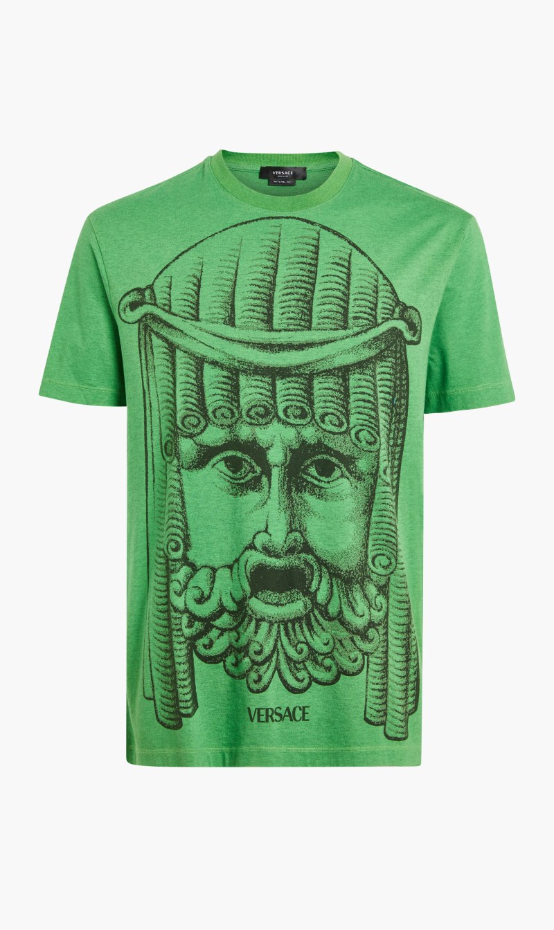 

Versace t-shirt overdyed cotton jersey fabric + mask print | the deal outlet, Green