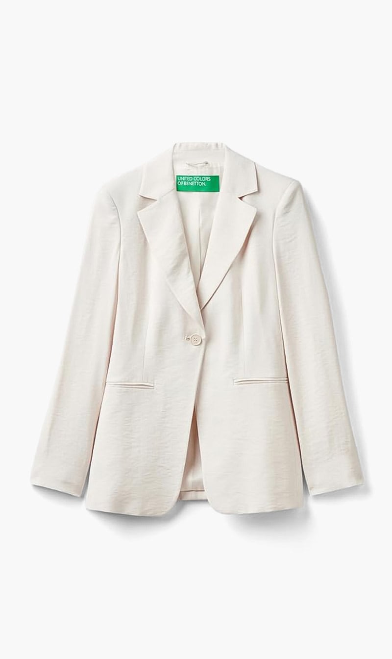United Colors Of Benetton White Single Breasted Fluid Tailored Blazer for Women