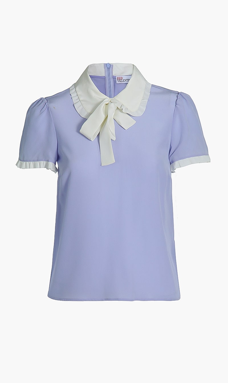 

Collared Neck Silk Blouse, Blue