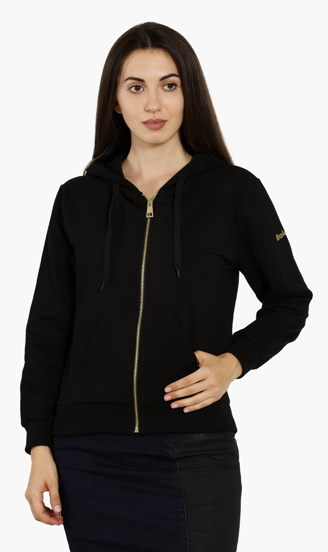 

Cotton Zip-up Hooded Sweatshirt, Black