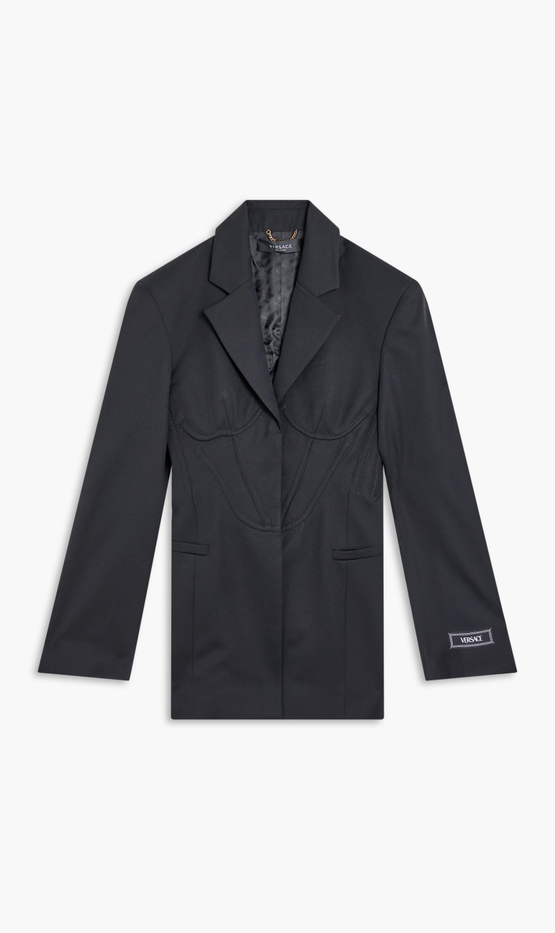 

Jacket Corset Waist Gab Wool Solid, Black