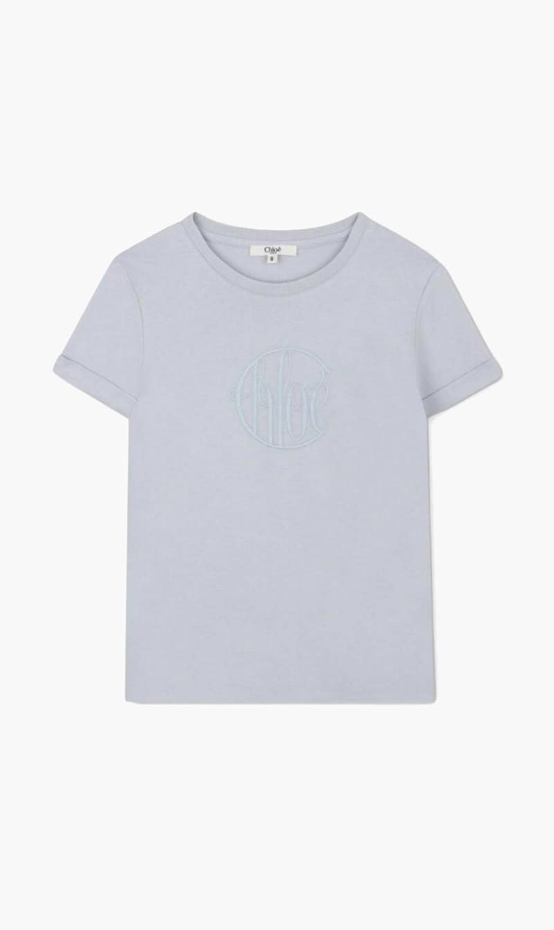 Chloe Blue Embroided Logo Cotton T Shirt for Girls